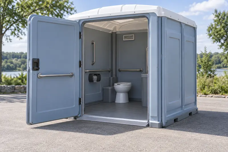 Wide-entry temporary restroom